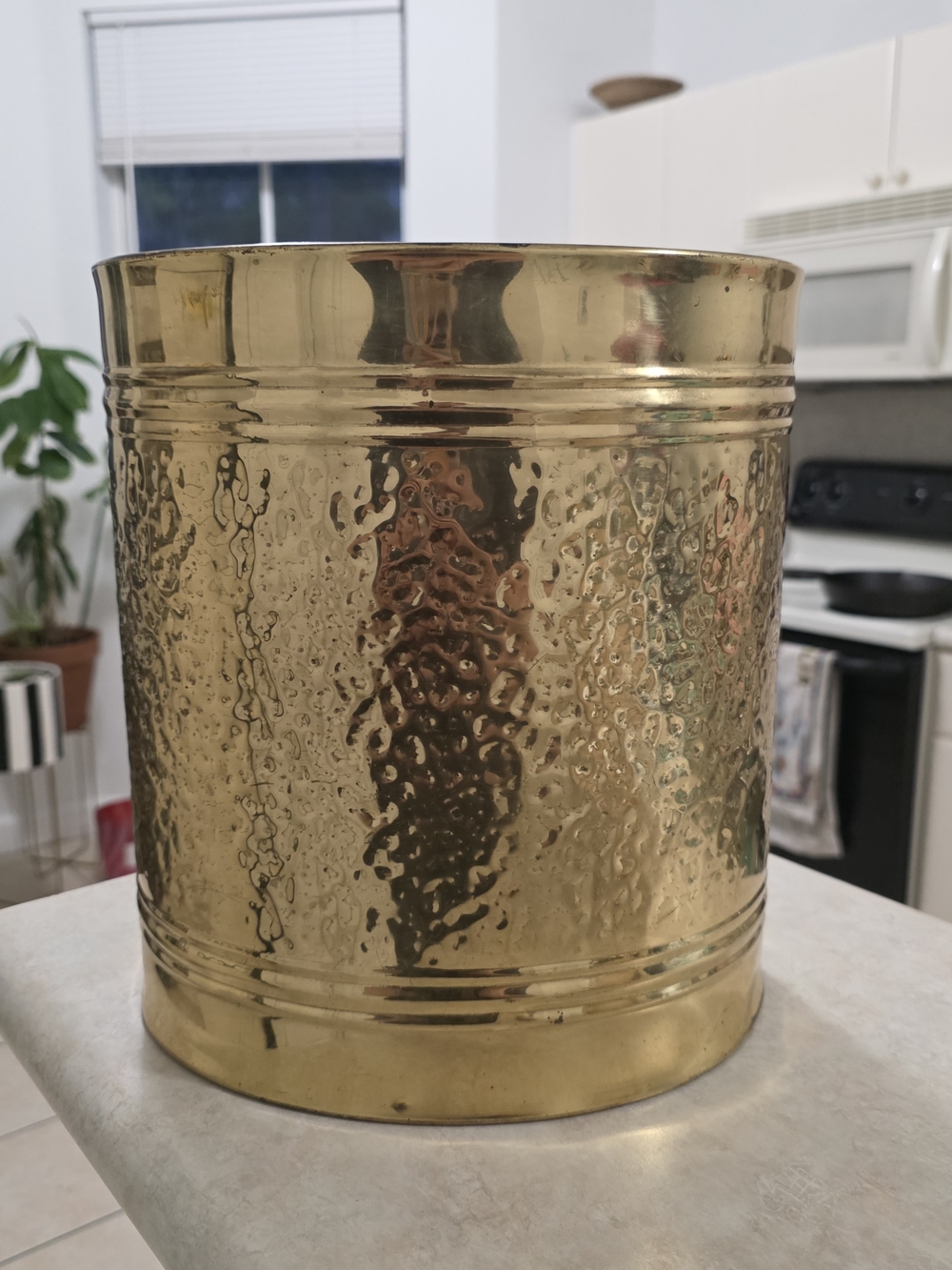 Vintage Hammered Brass Canister Made in England Planter Trash Can